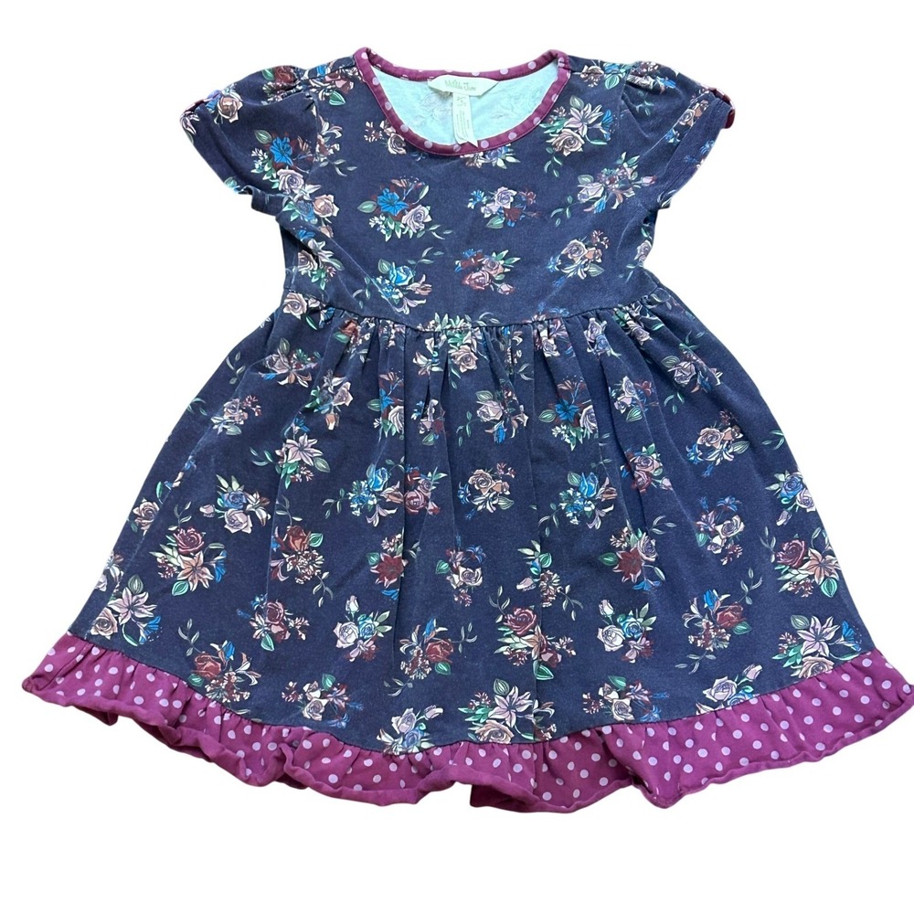 Matilda Jane Girls Floral Dress Size 6‎ Ruffled Polka Dot Hem Short Sleeve